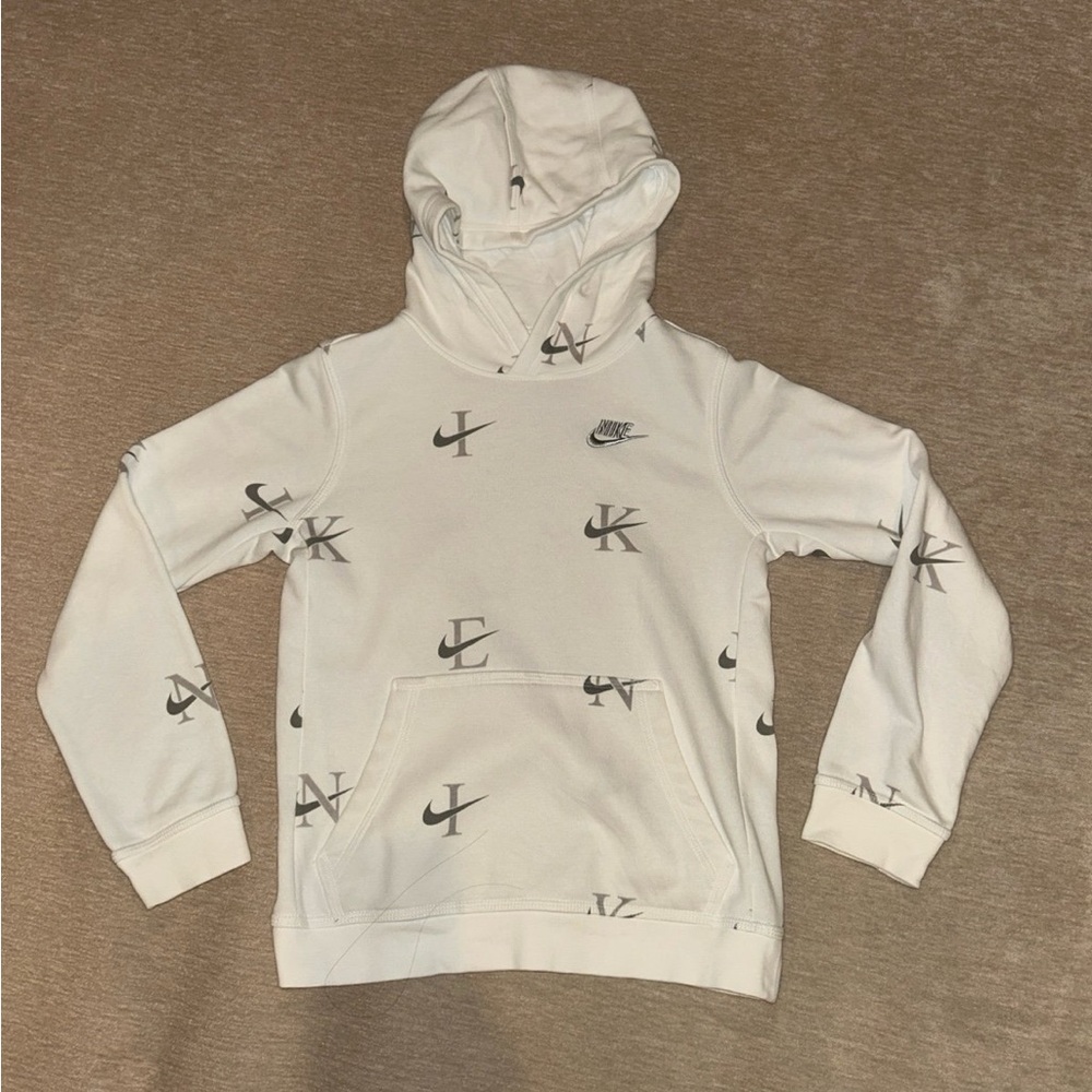 White Nike Printed Club Fleece Hoodie - Youth Medium